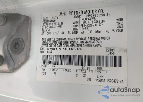 2015 Ford Transit Connect Xlt from USA, damaged, VIN NM0LS7F7XF1182150
